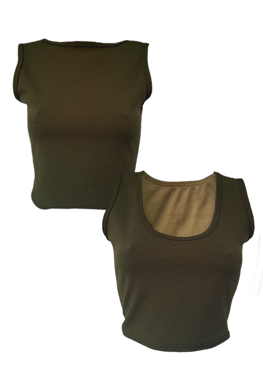 OLIVE CREPE MULTIWAY CROP - XS HISSY FIT LTD