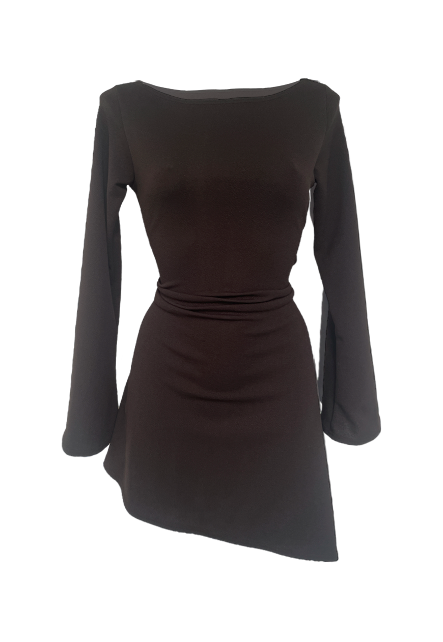 BLACK CREPE ASYMMETRIC CINCH DRESS