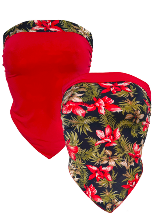 RED/TROPICAL REVERSIBLE HANKIE TOP - M/L HISSY FIT LTD