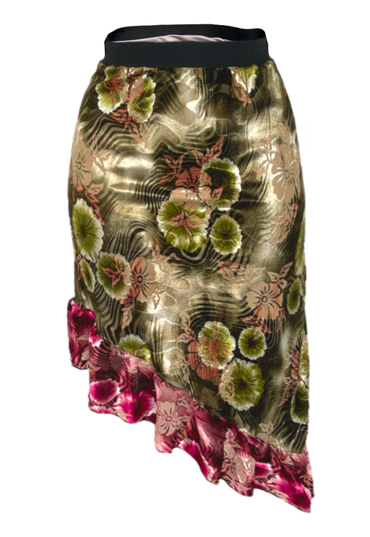 GREEN/PINK VELVET RUFFLE SKIRT - XS HISSY FIT LTD