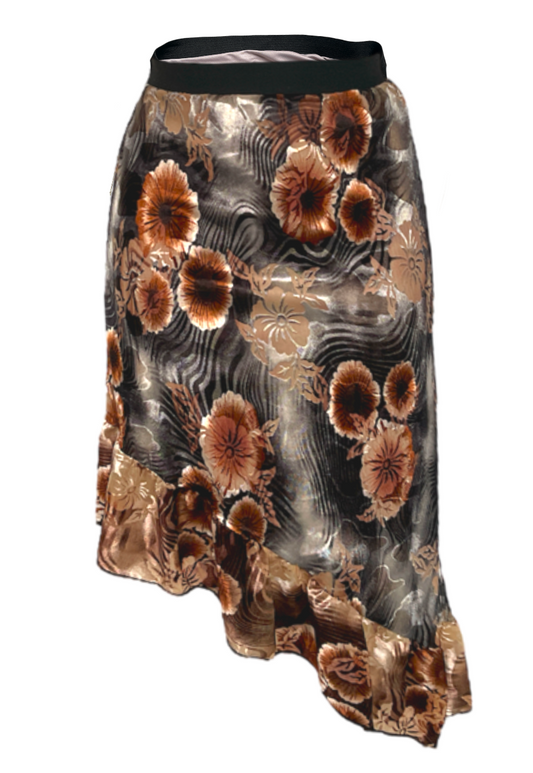 BLACK/BROWN VELVET RUFFLE SKIRT - XS HISSY FIT LTD