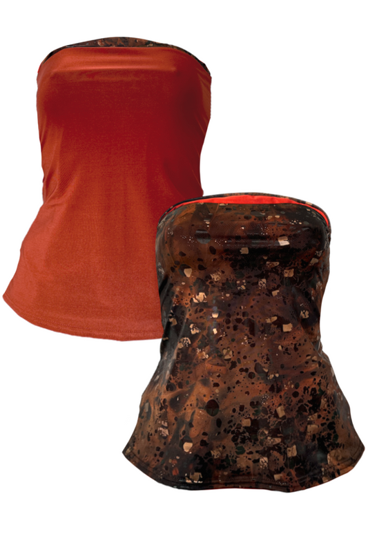 GOLD FOIL/ORANGE SLINKY REVERSIBLE BANDEAU SPLIT TOP - XS HISSY FIT LTD