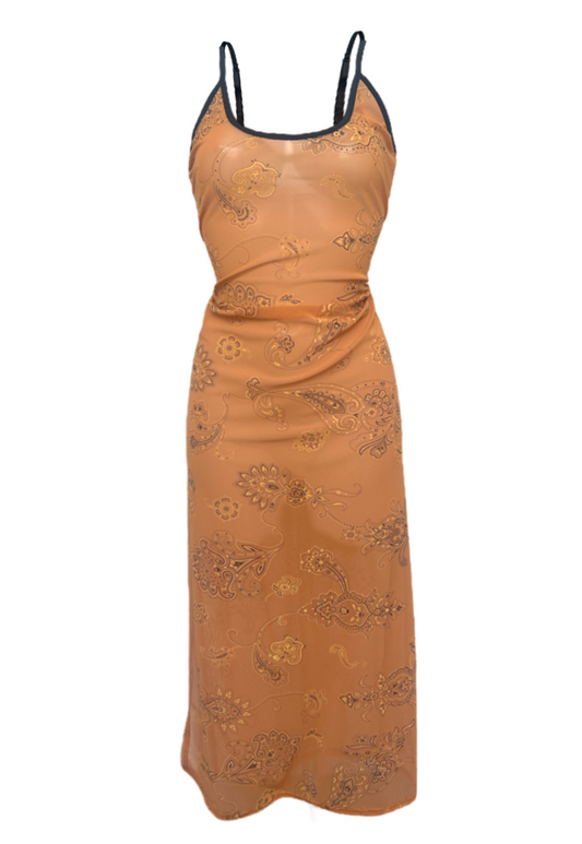 CARAMEL PAISLEY MESH DRESS - 2XS HISSY FIT LTD