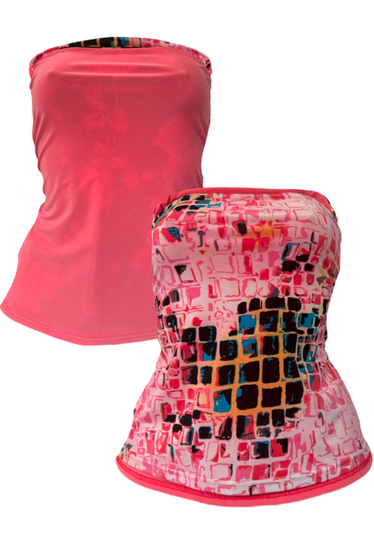 PINK TILE/PINK SLINKY REVERSIBLE BANDEAU SPLIT TOP - XS HISSY FIT LTD