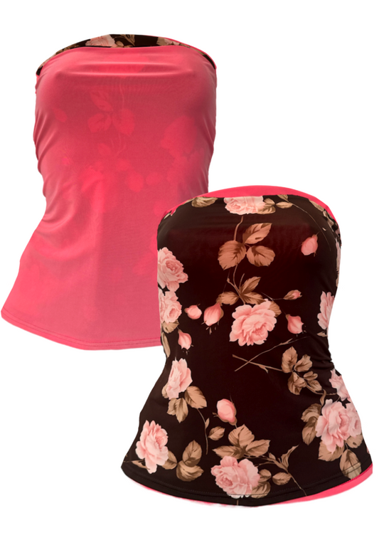 PINK ROSE/PINK SLINKY REVERSIBLE BANDEAU SPLIT TOP - XS HISSY FIT LTD