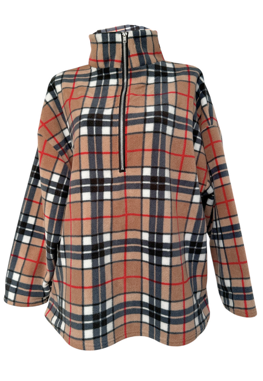 BROWN CHECK PRINT FLEECE - XS/S HISSY FIT LTD