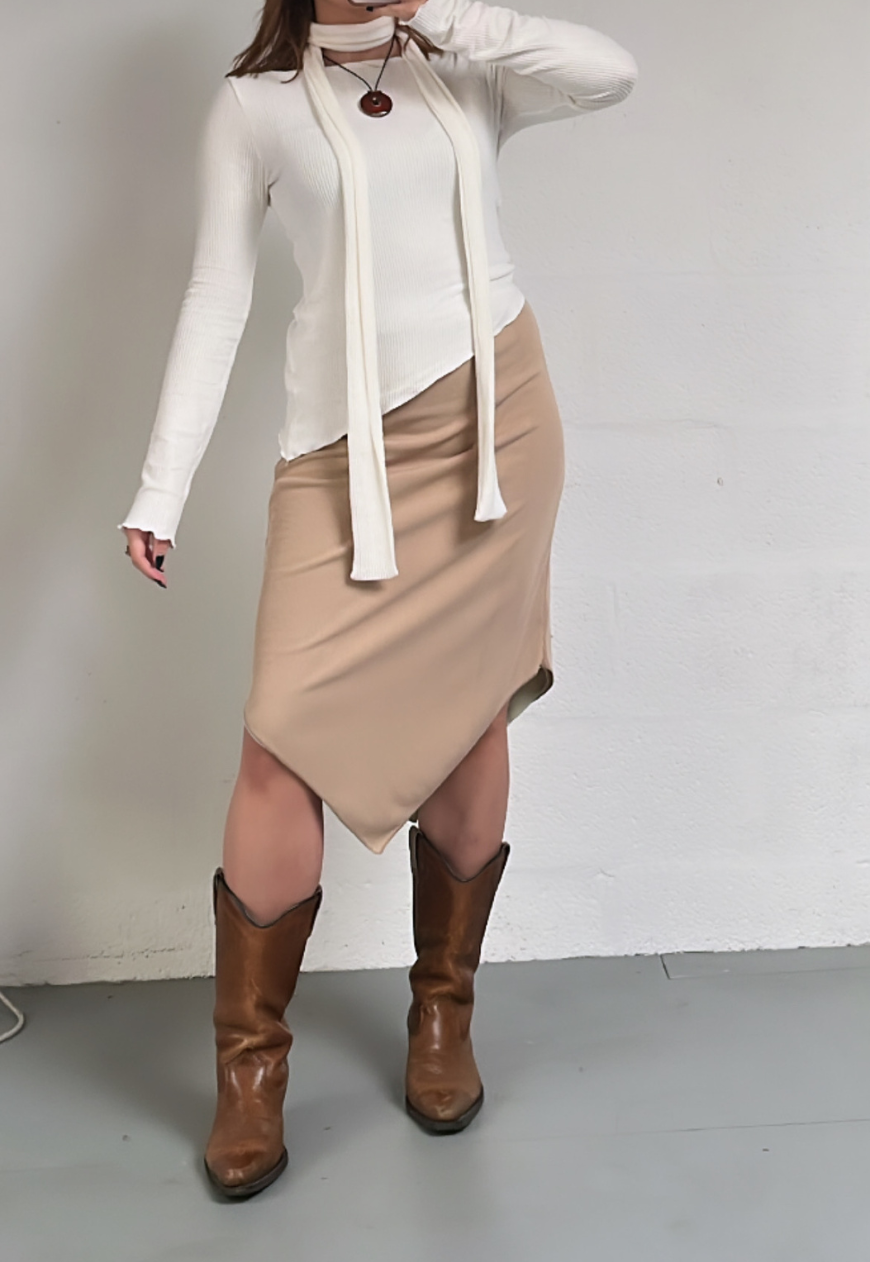 SAGE/BROWN REVERSIBLE POINTED HEM SKIRT - 3XL HISSY FIT LTD