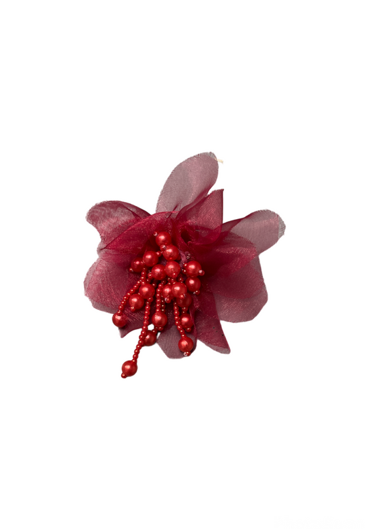 RED ORGANZA FLOWER BROOCH - Default Title HISSY FIT LTD