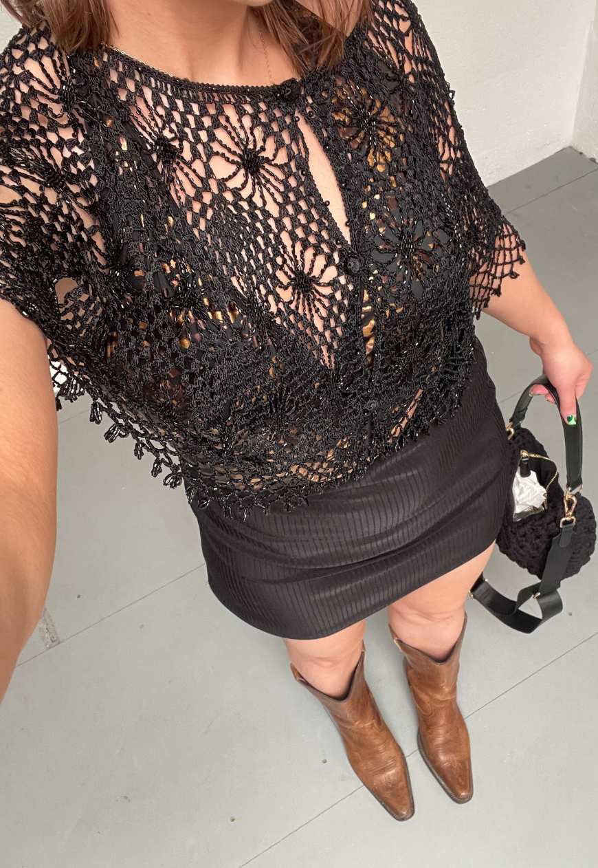 BLACK DIAMOND BEADED PONCHO (A02404) (A2604) - ONE SIZE HISSY FIT LTD