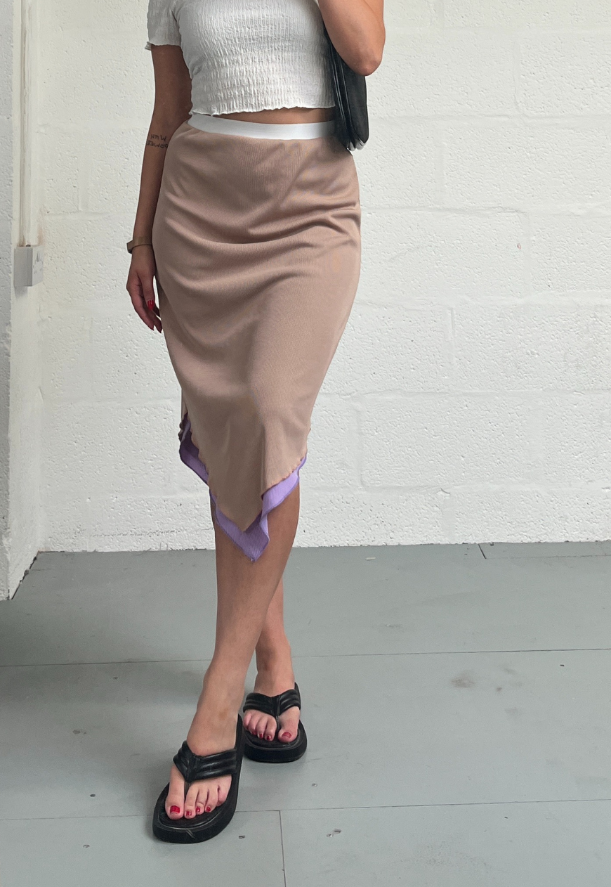 PURPLE/BROWN REVERSIBLE POINTED HEM SKIRT - 2XS HISSY FIT LTD