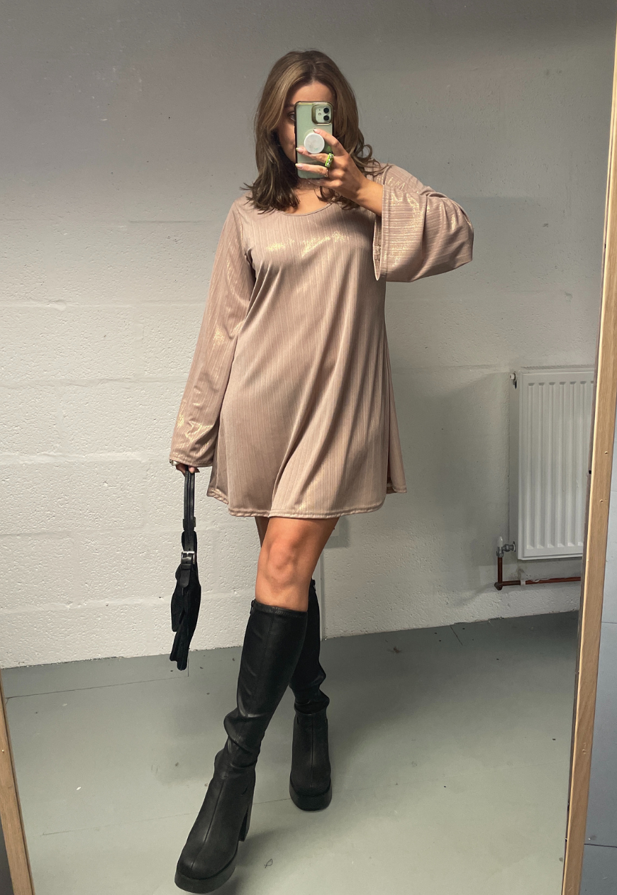 BEIGE SHIMMER SWING DRESS - HISSY FIT LTD