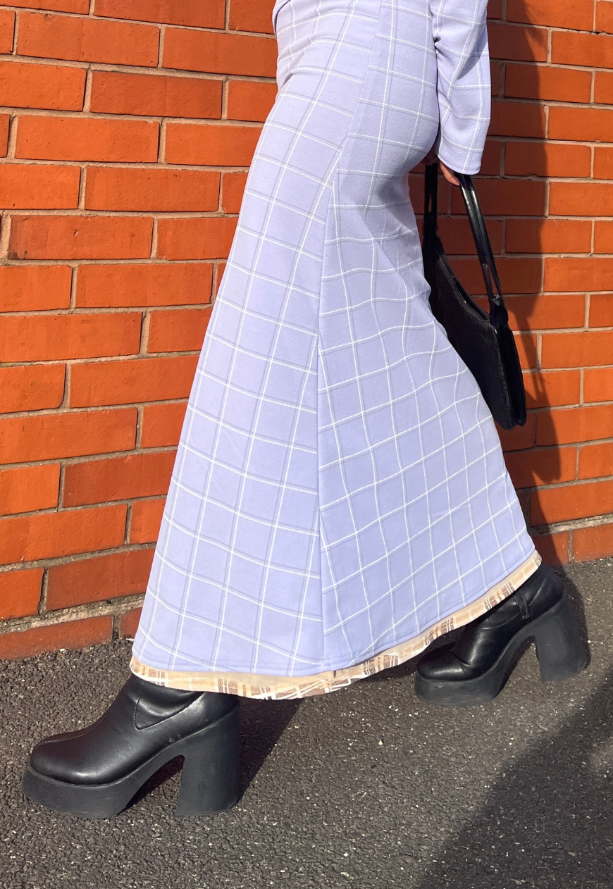 BLUE CHECK/CREAM TARTAN REVERSIBLE MID-RISE SKIRT - 2XS HISSY FIT LTD