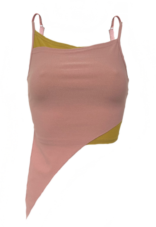 OFFCUTS DUSKY PINK/ MUSTARD ASYMMETRIC TOP (04) - S HISSY FIT LTD