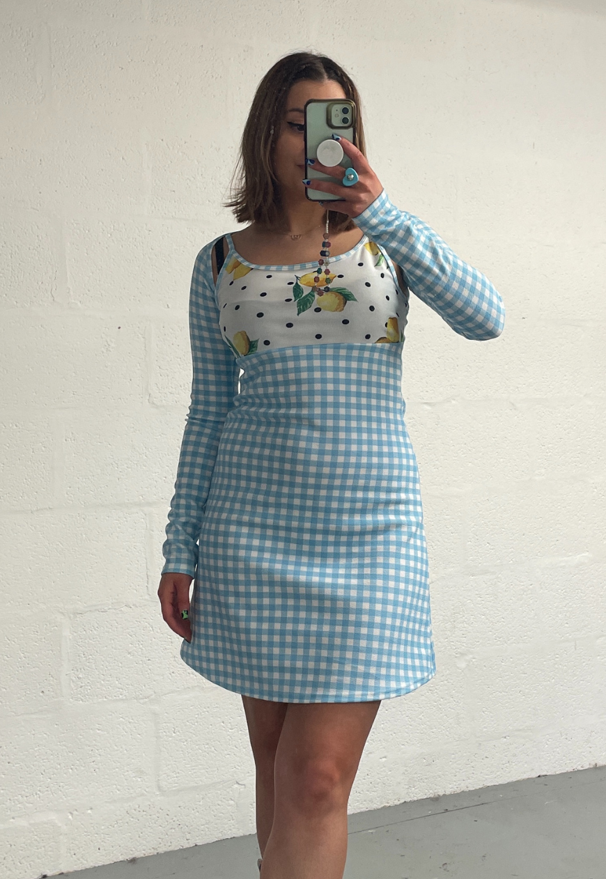 OFFCUTS BLUE GINGHAM SHRUG - HISSY FIT LTD