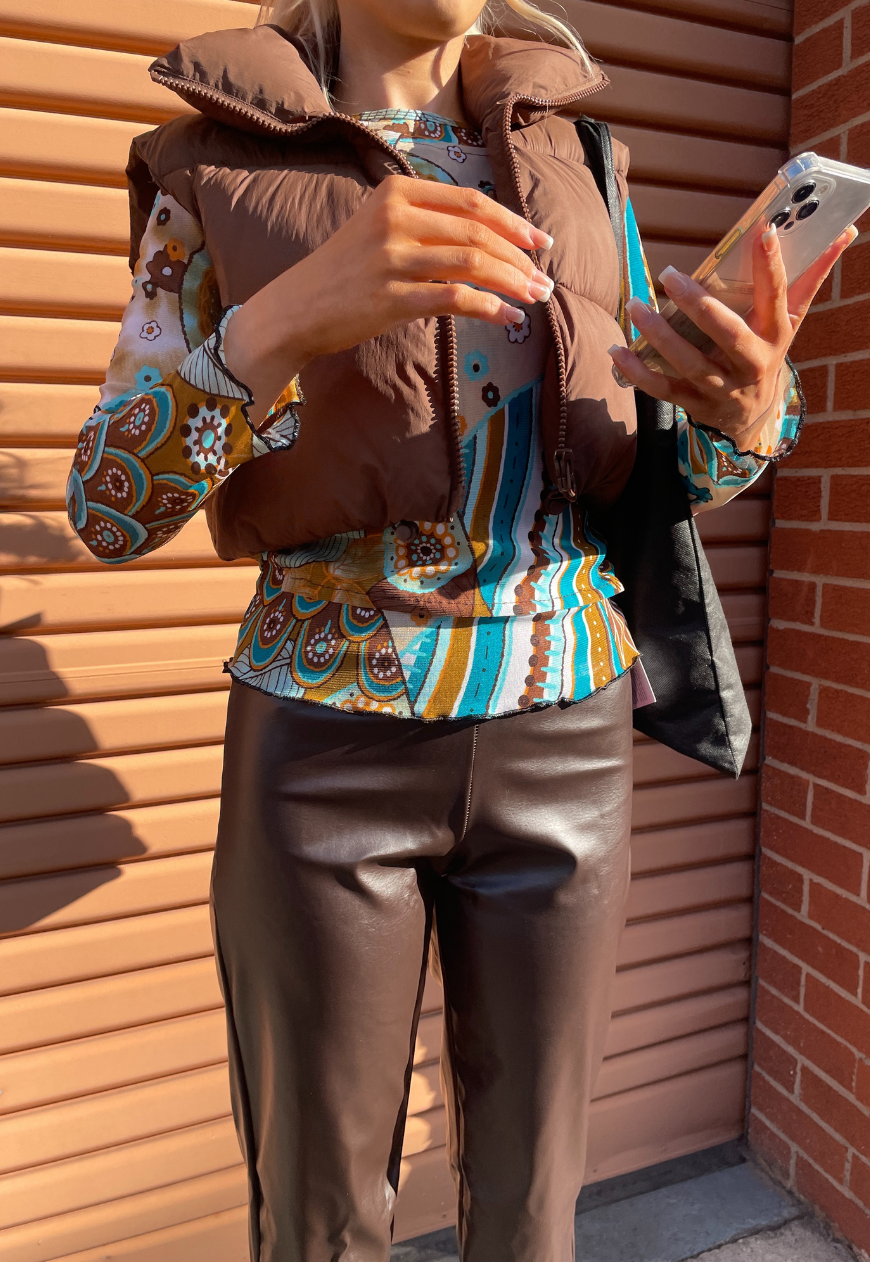 BROWN FLOWER MESH SLEEVED TOP - XS HISSY FIT LTD