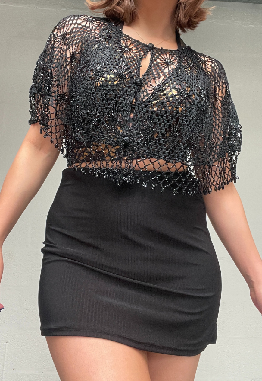 BLACK DIAMOND BEADED PONCHO (A02404) (A2604) - ONE SIZE HISSY FIT LTD