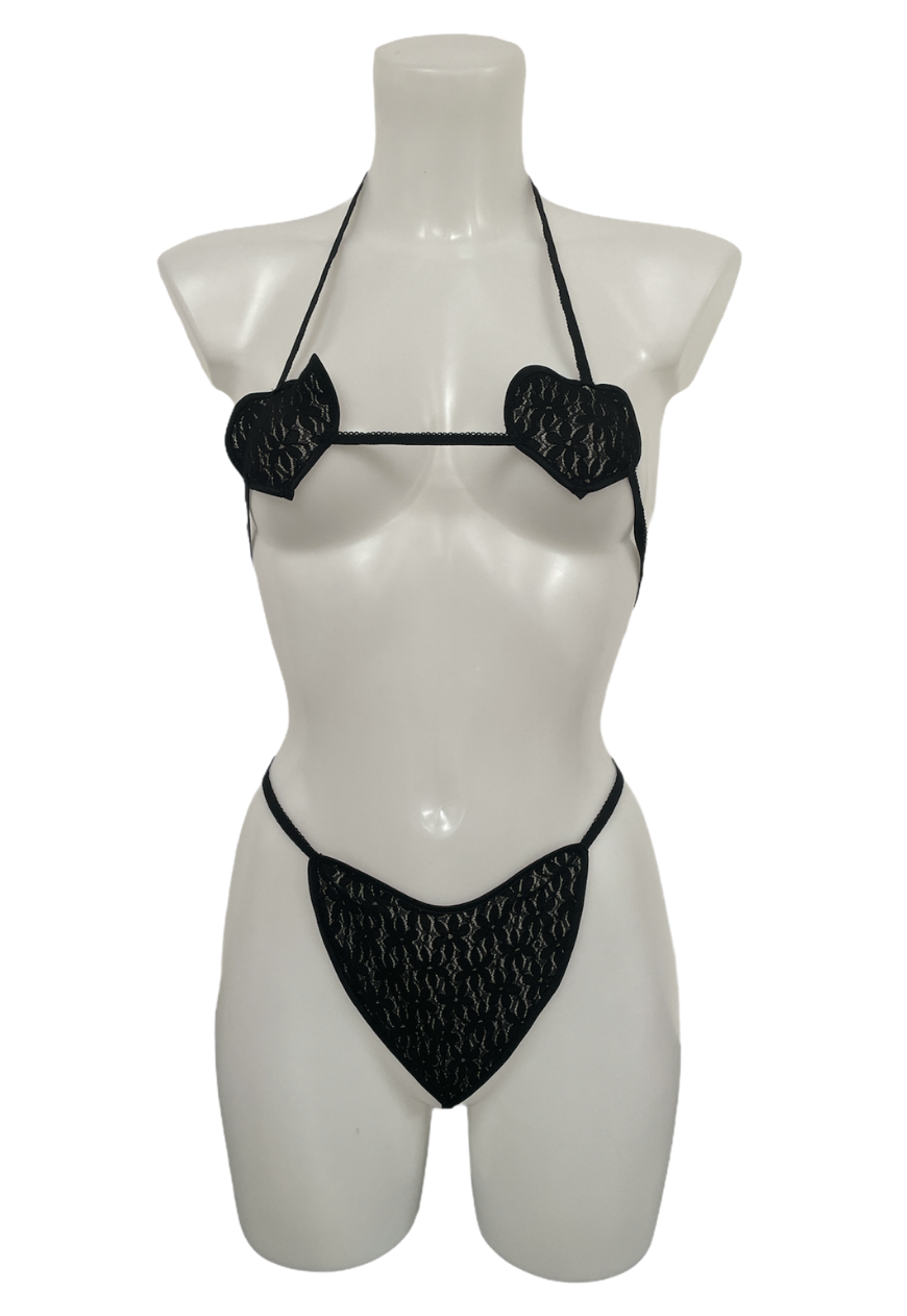 BLACK FLORAL LACE HEART SET - ONE SIZE HISSY FIT LTD
