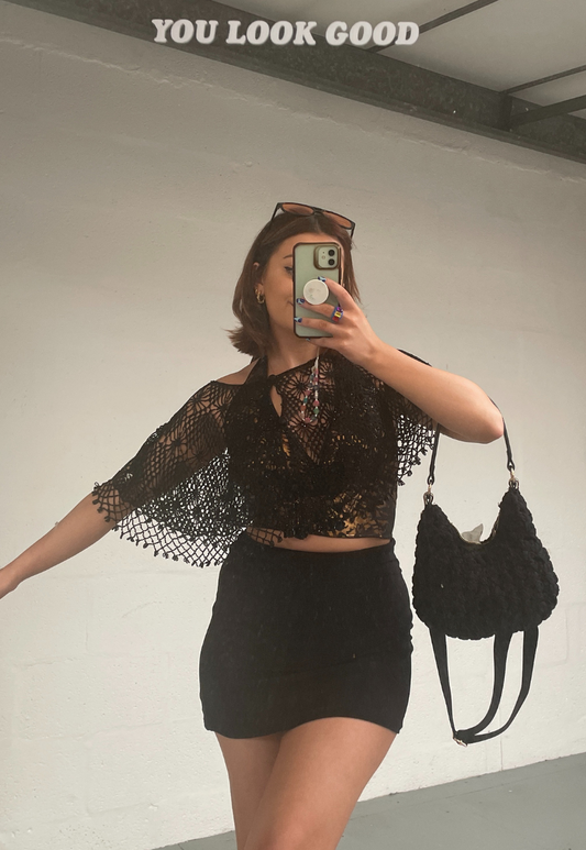 BLACK DIAMOND BEADED PONCHO (A02404) (A2604) - ONE SIZE HISSY FIT LTD