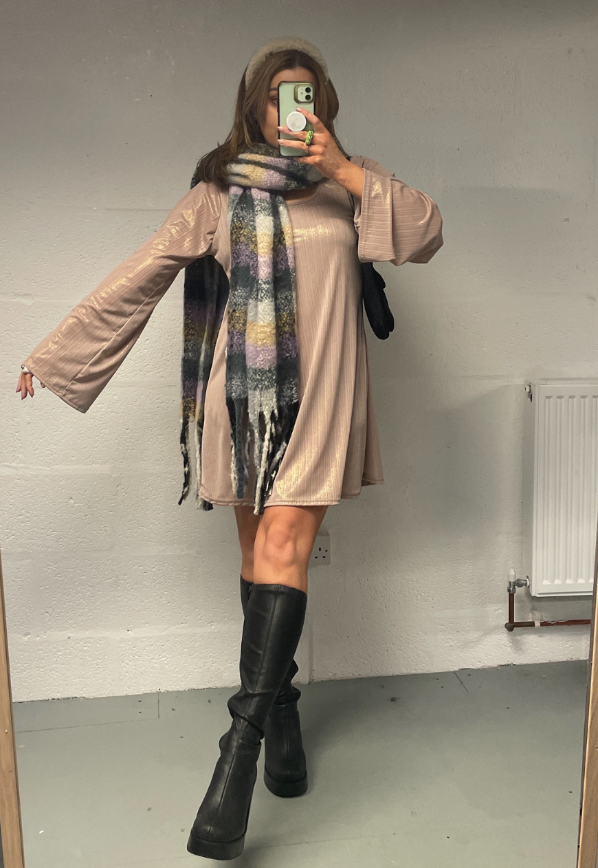 BEIGE SHIMMER SWING DRESS - HISSY FIT LTD