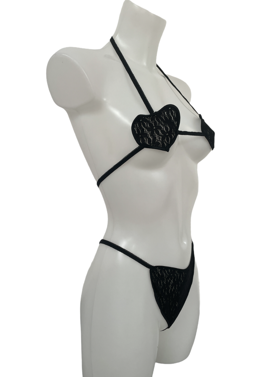 BLACK FLORAL LACE HEART SET - ONE SIZE HISSY FIT LTD