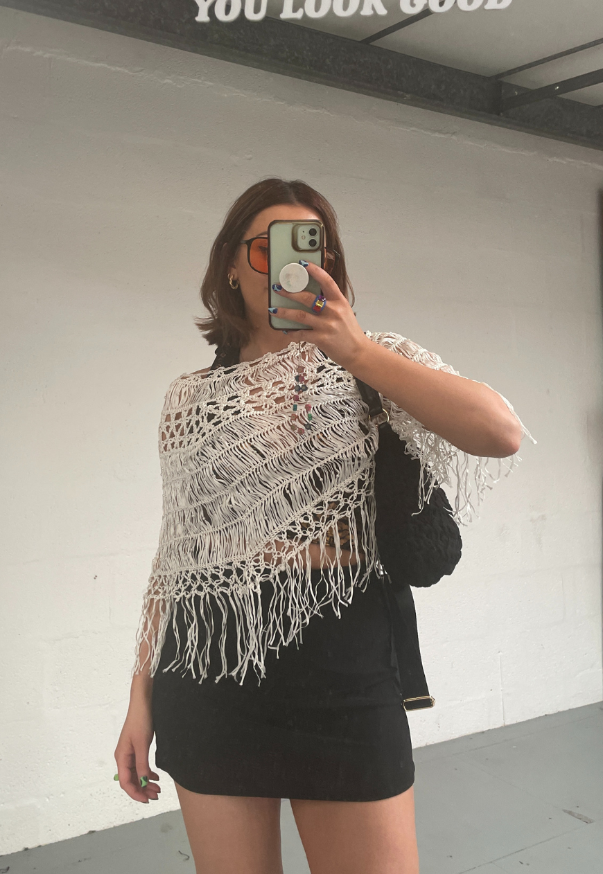 CREAM BEADED PONCHO (A0244) - HISSY FIT LTD