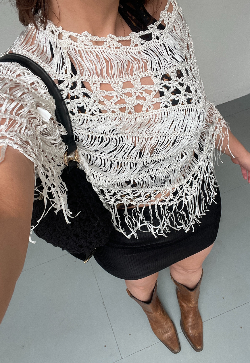 CREAM BEADED PONCHO (A0244) - HISSY FIT LTD