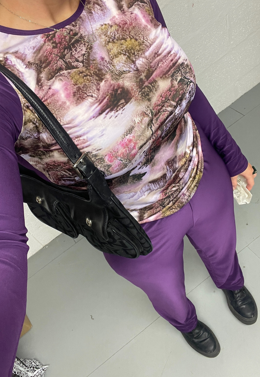 PASTEL MEADOW/PURPLE SLEEVED TOP - HISSY FIT LTD