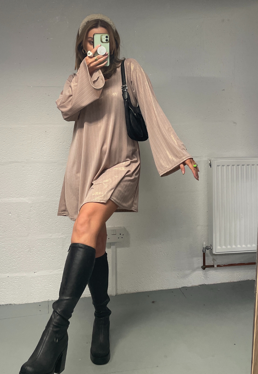 BEIGE SHIMMER SWING DRESS - HISSY FIT LTD