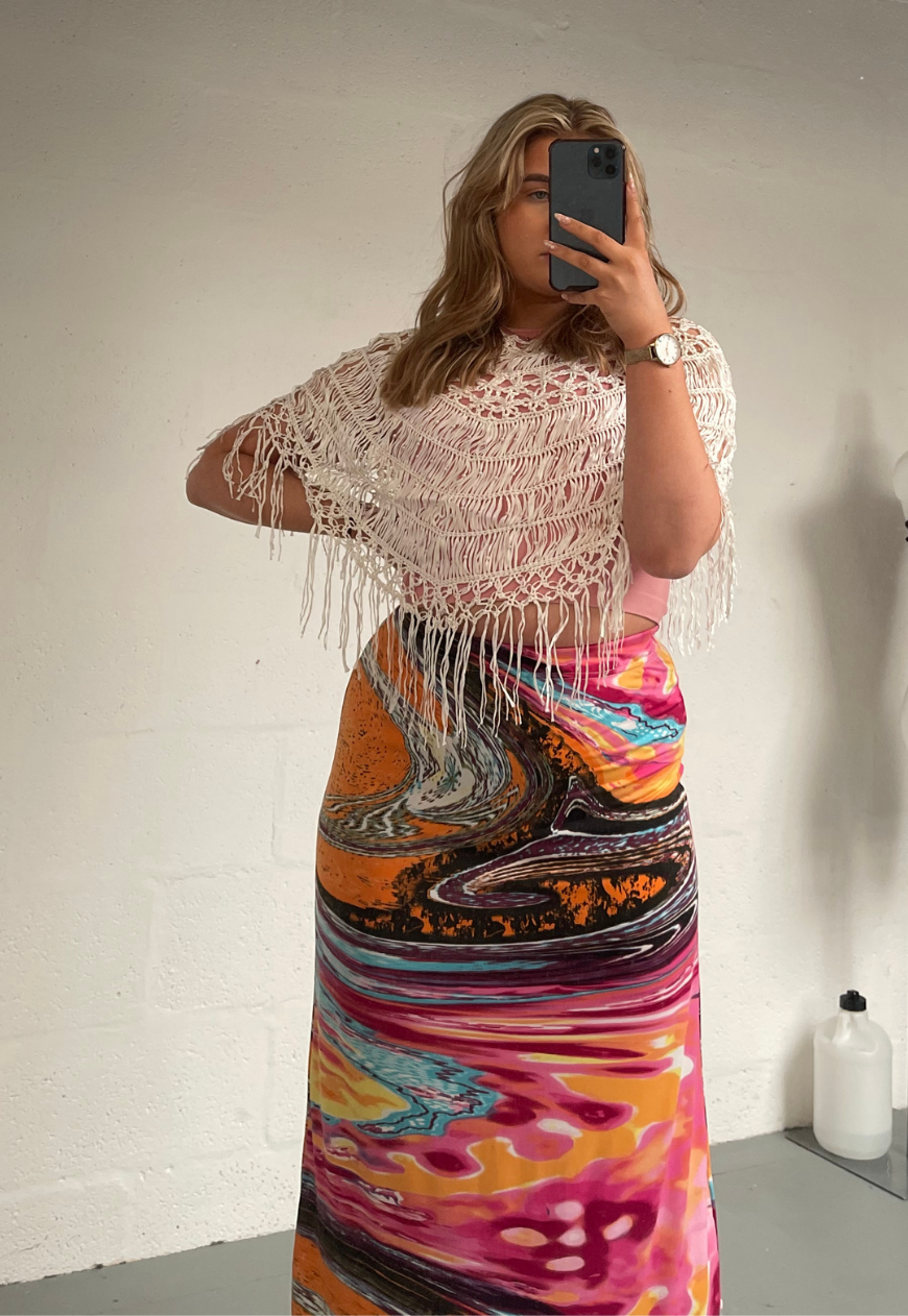 CREAM BEADED PONCHO (A0244) - HISSY FIT LTD