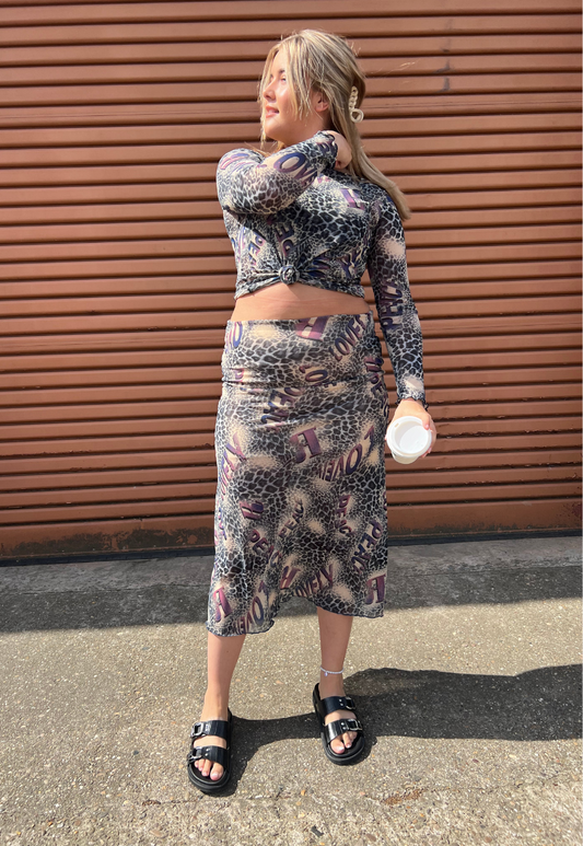 PURPLE LEOPARD HALF LINED MESH SKIRT - HISSY FIT LTD