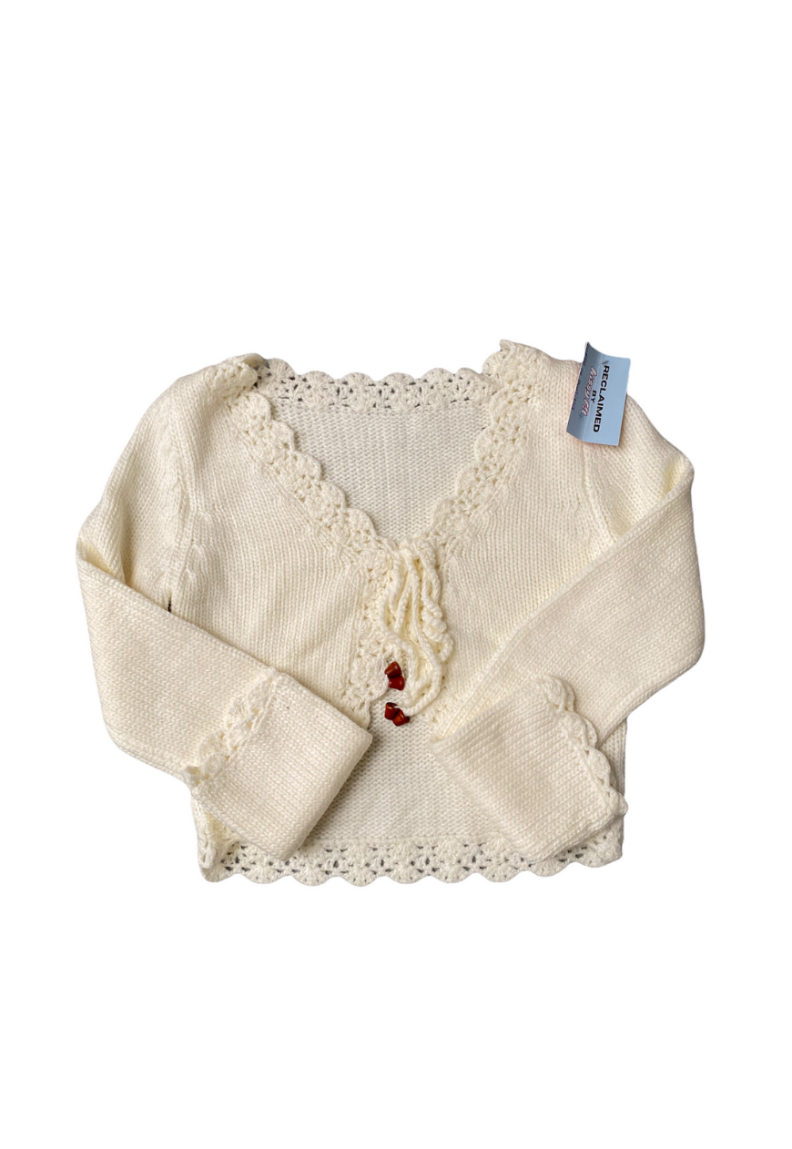 CREAM CROCHET TRIM CARDIGAN (0011) 12 - IMPERFECT - HISSY FIT LTD