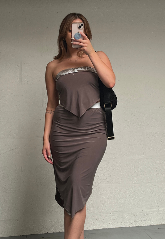 BROWN/FLOWER REVERSIBLE POINTED HEM SKIRT (02) - S HISSY FIT LTD