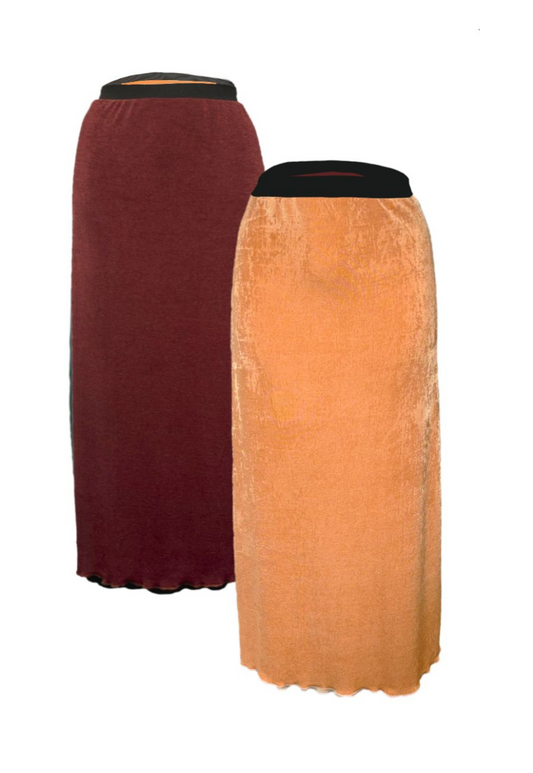 MAPLE/HAZELNUT REVERSIBLE MAXI SKIRT - 2XS HISSY FIT LTD