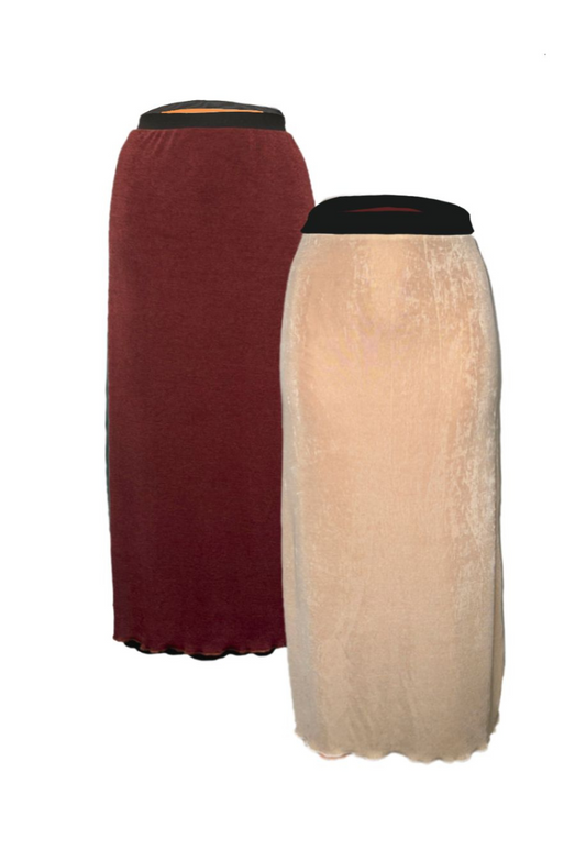 CREAM/HAZELNUT REVERSIBLE MAXI SKIRT - 2XS HISSY FIT LTD