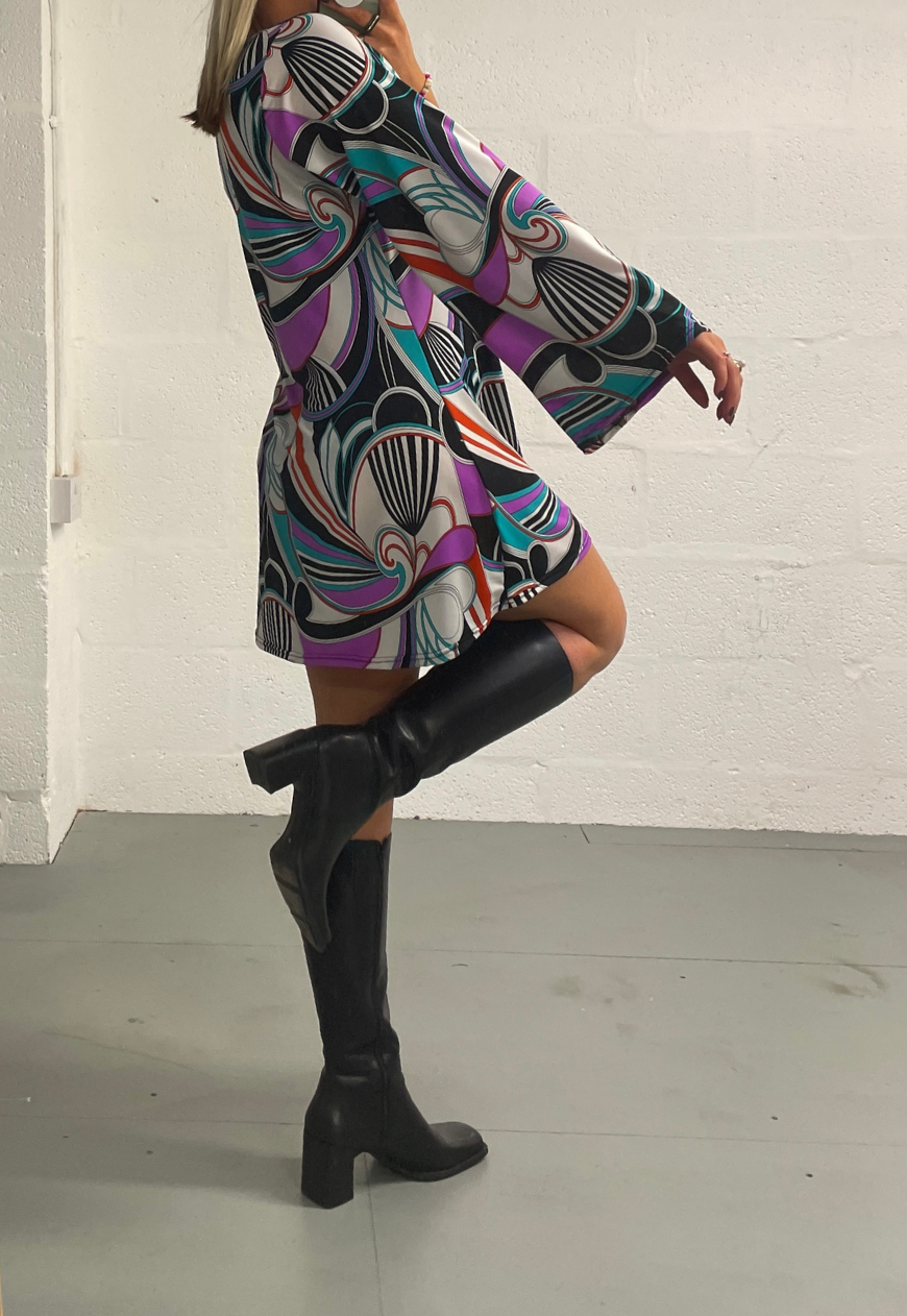 PURPLE RETRO SWING MINI DRESS - XS HISSY FIT LTD