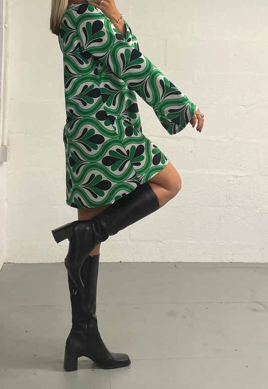 GREEN SWIRL SWING MINI DRESS - HISSY FIT LTD