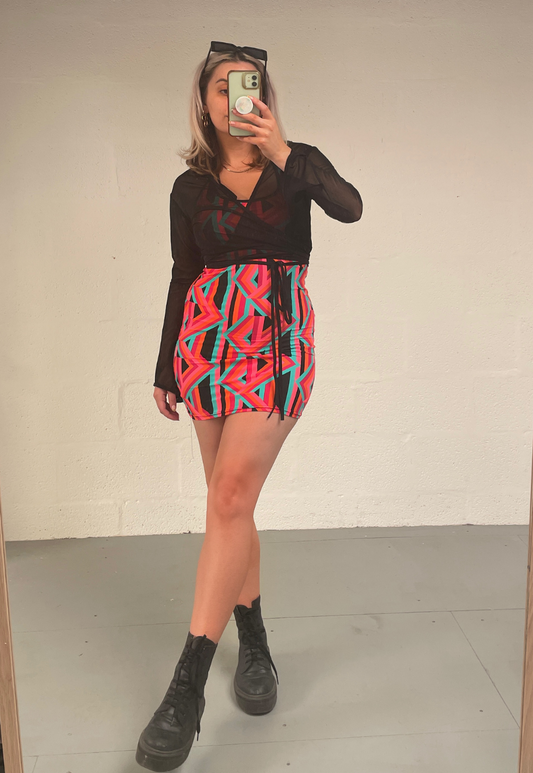 ORANGE PRINT HALTER DRESS - XS HISSY FIT LTD