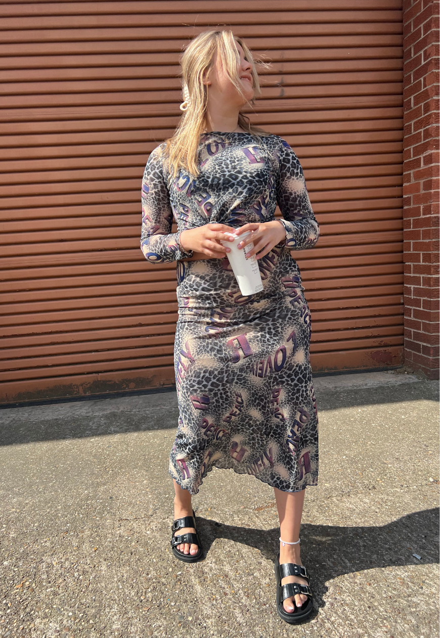 PURPLE LEOPARD HALF LINED MESH SKIRT - HISSY FIT LTD