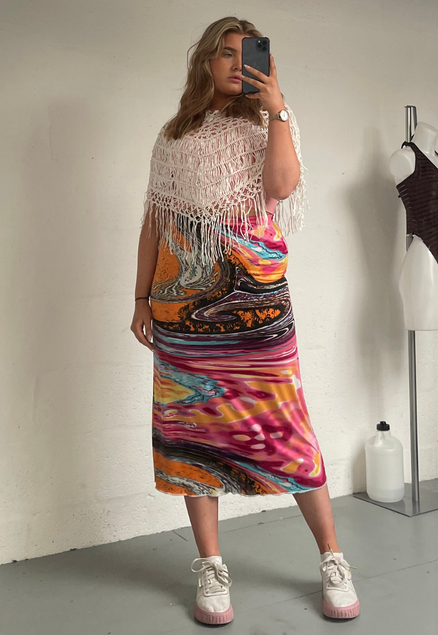 CREAM BEADED PONCHO (A0244) - HISSY FIT LTD
