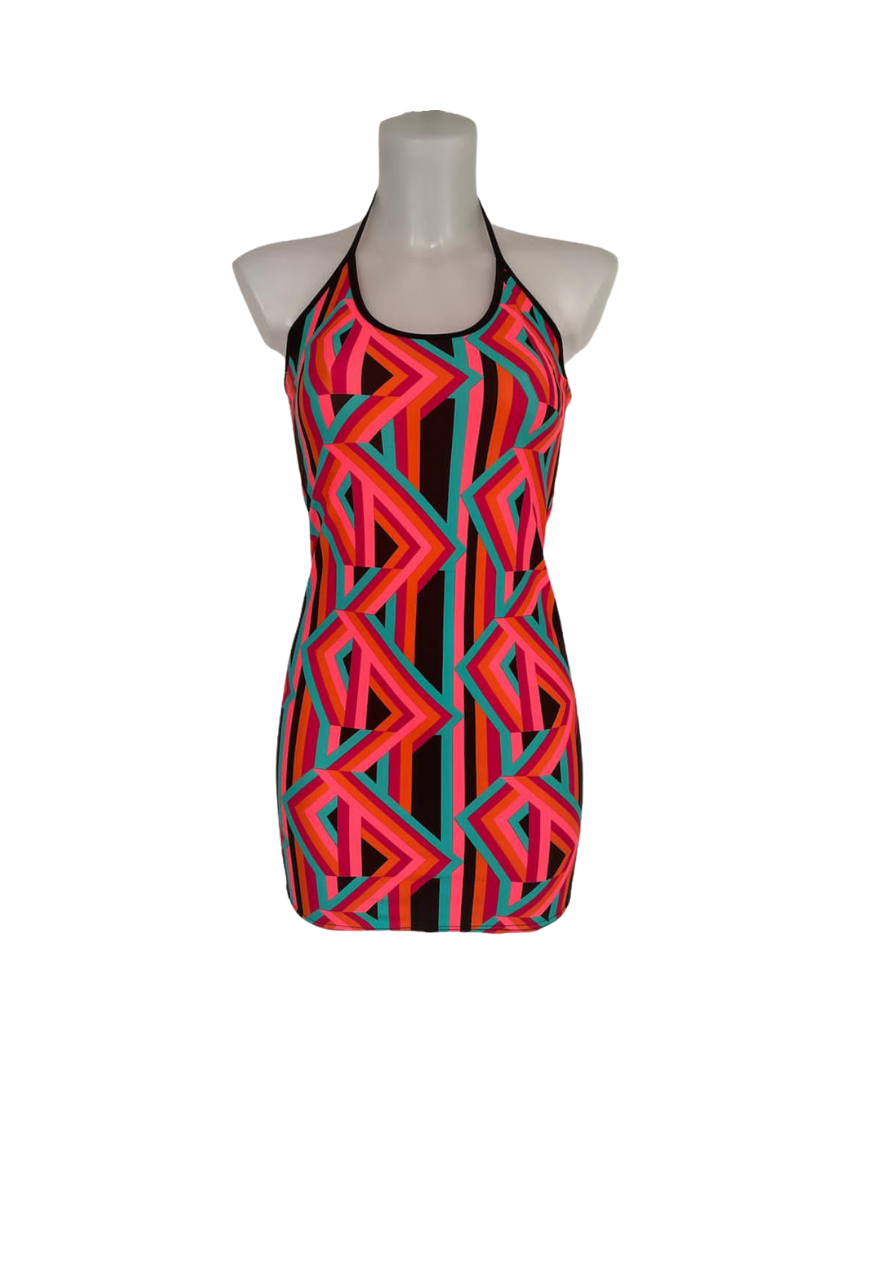ORANGE PRINT HALTER DRESS - XS HISSY FIT LTD