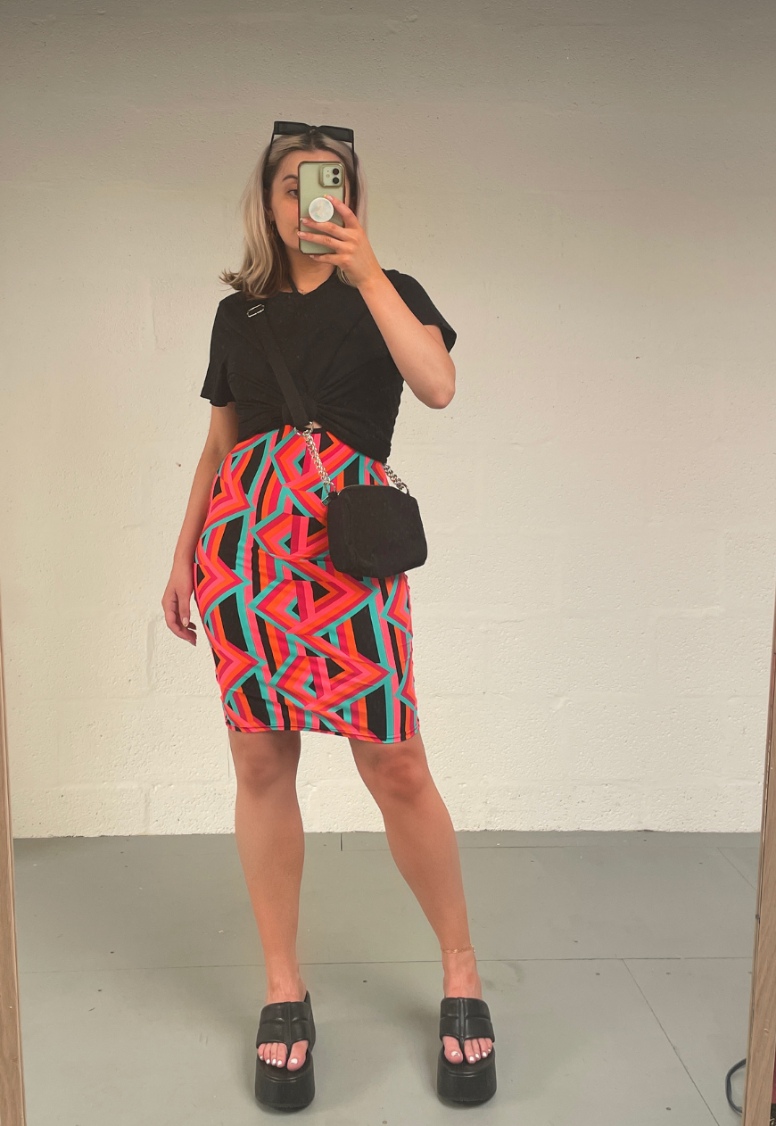 ORANGE PRINT HALTER DRESS - XS HISSY FIT LTD