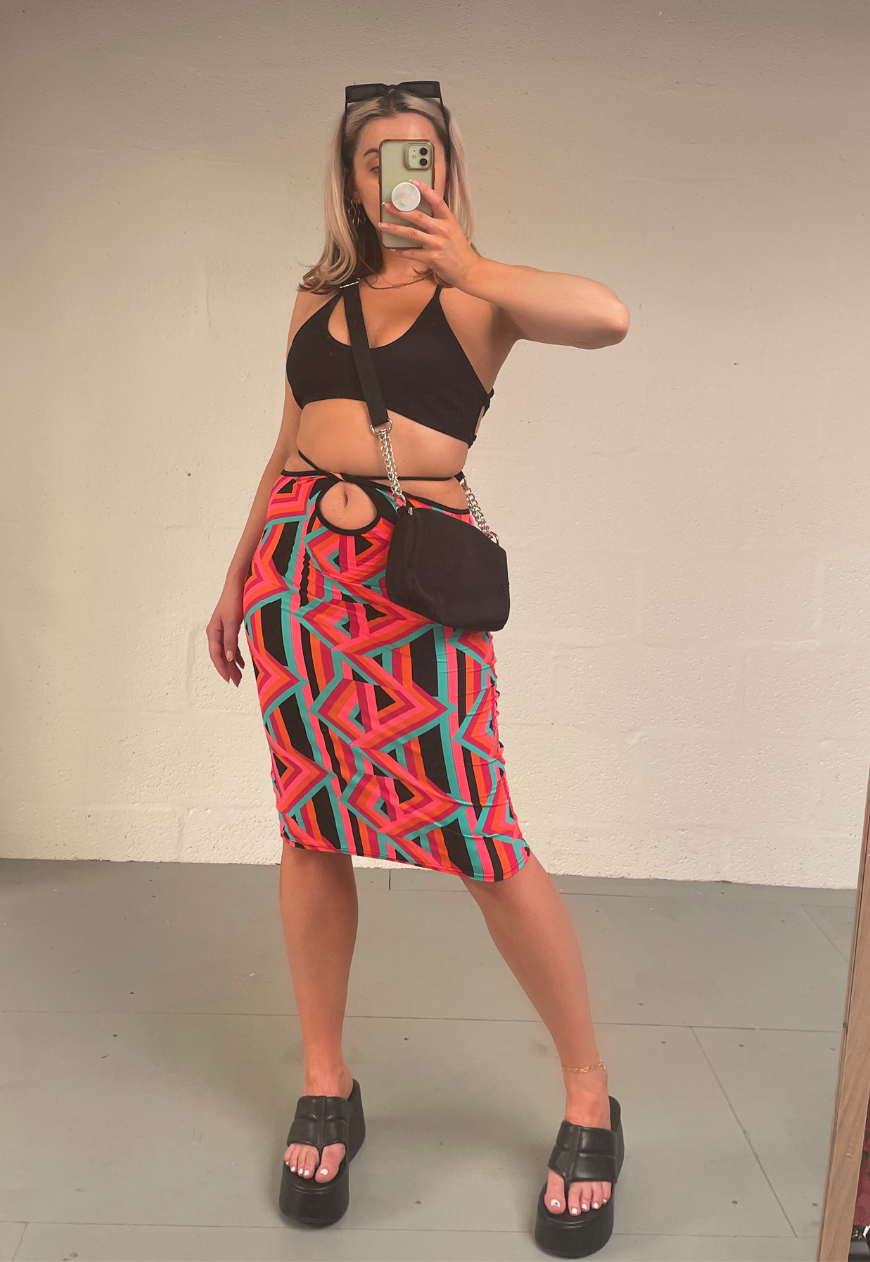 ORANGE PRINT HALTER DRESS - XS HISSY FIT LTD