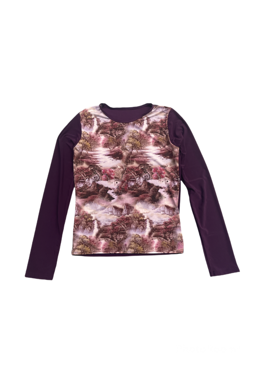 PASTEL MEADOW/PURPLE SLEEVED TOP - HISSY FIT LTD