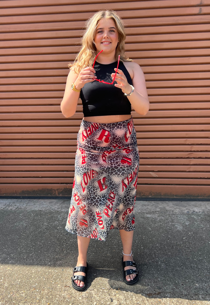 RED LEOPARD HALF LINED MESH SKIRT - 2XS HISSY FIT LTD