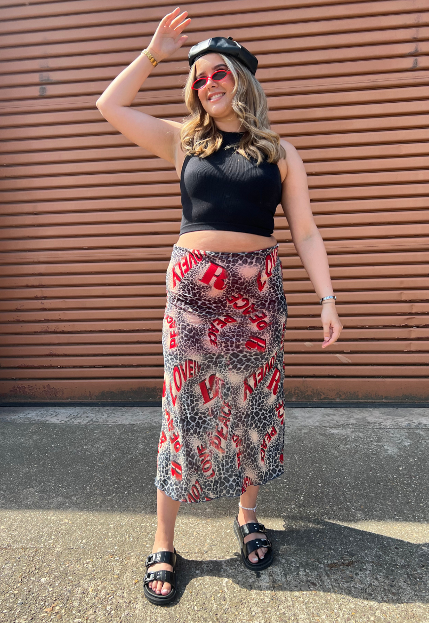 RED LEOPARD HALF LINED MESH SKIRT - 2XS HISSY FIT LTD