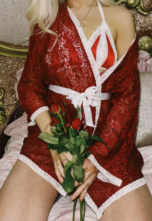 RED LACE ROBE - NO SIZE HISSY FIT LTD