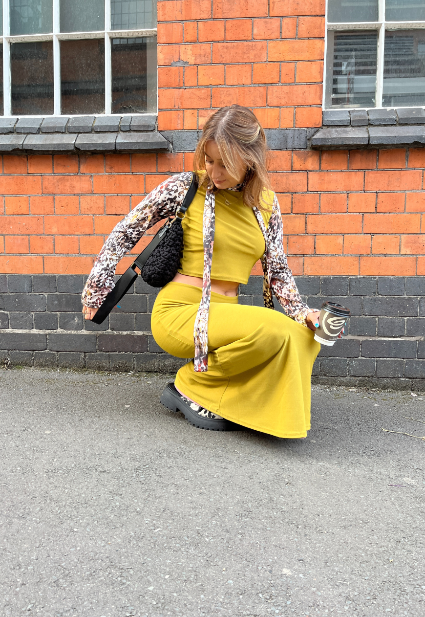 DUSKY PINK/MUSTARD REVERSIBLE MID-RISE MAXI SKIRT - 2XS HISSY FIT LTD