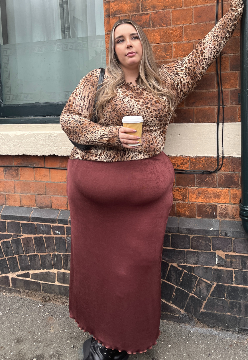 MAPLE/HAZELNUT REVERSIBLE MAXI SKIRT - 2XS HISSY FIT LTD
