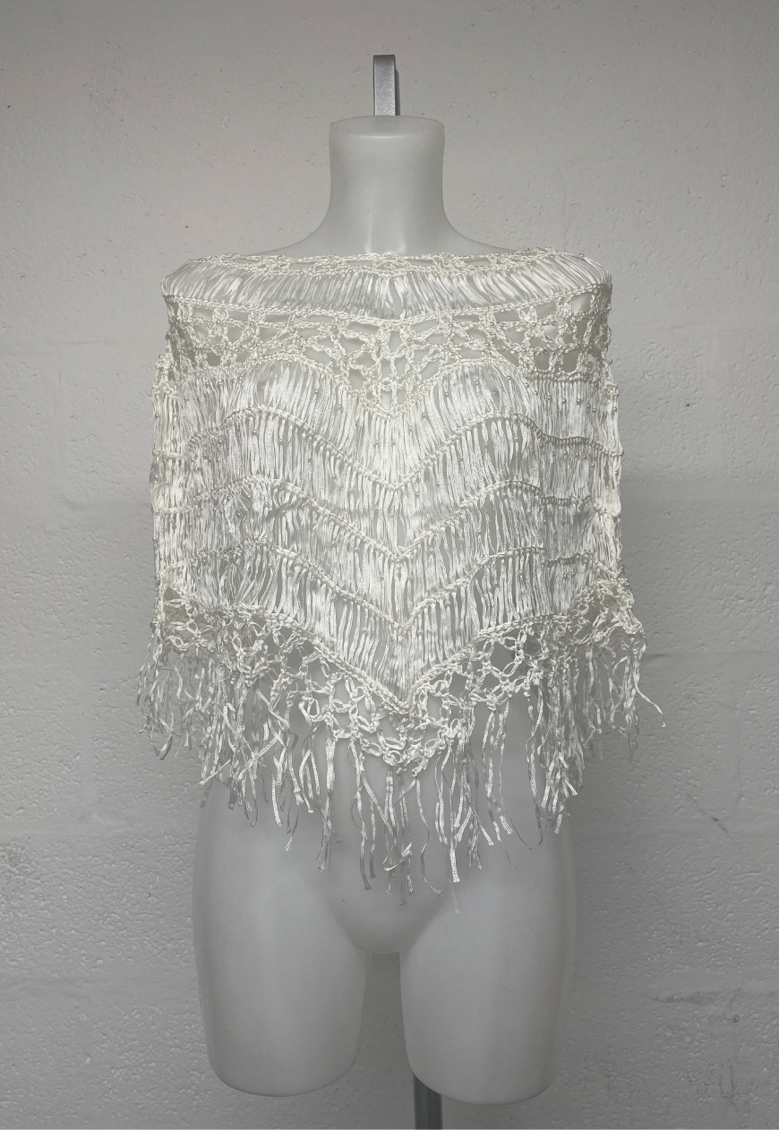 CREAM BEADED PONCHO (A0244) - HISSY FIT LTD