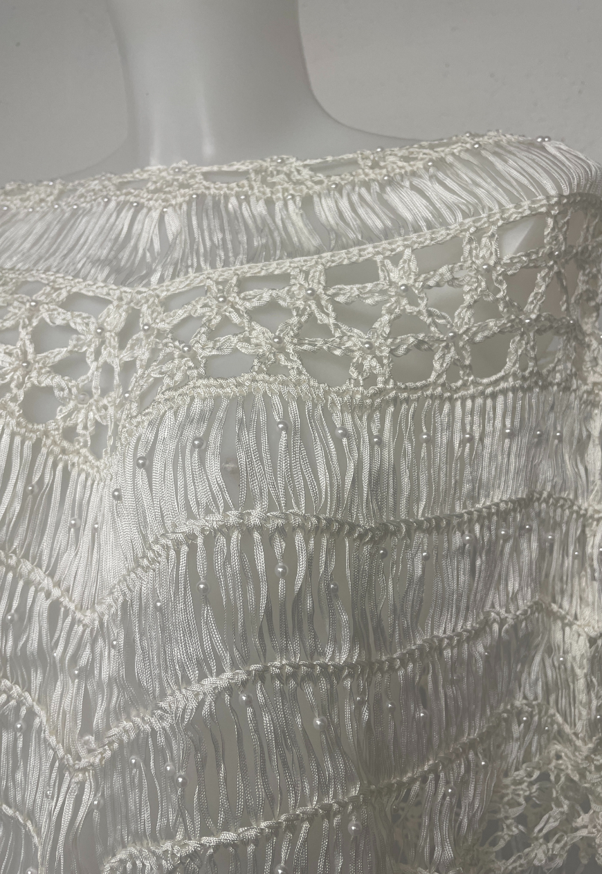 CREAM BEADED PONCHO (A0244) - HISSY FIT LTD